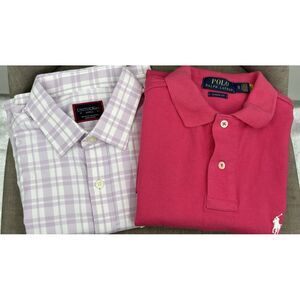 UNTUCKIT Purple White‎ Check Sz S & Ralph Lauren Pink POLO white Pony Logo SZ XS